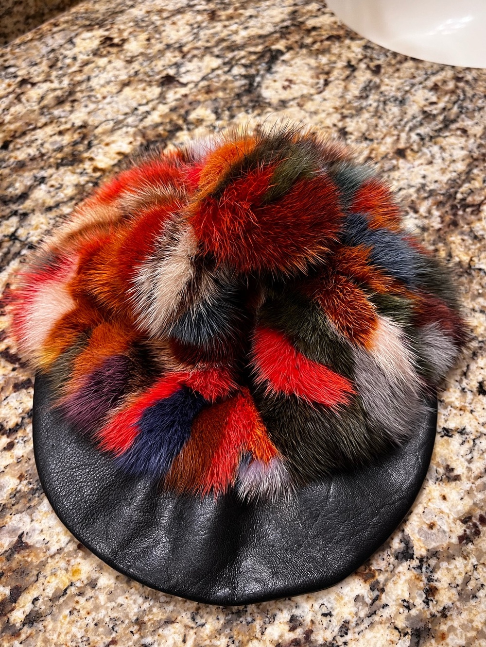 Super Cute Multicolor Real Fur Pom Leather cap -